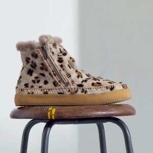 Anthropologie | Laidback London Setsu Crochet Side Zip Ankle Boot Leopard Beige